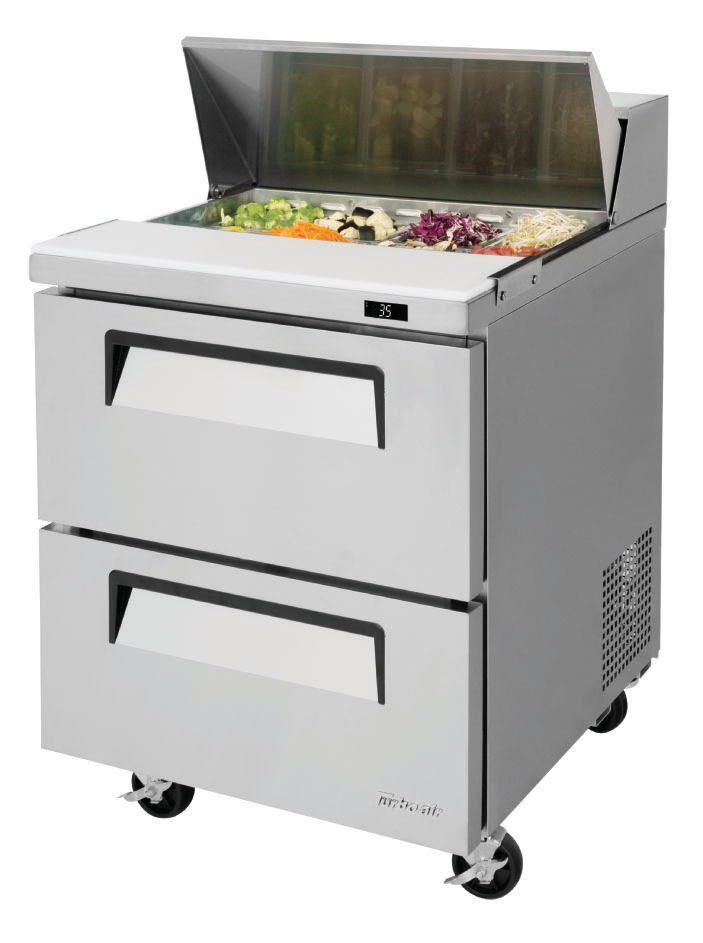 Product image #5 for Turbo Air Super Deluxe 27.5-Inch 2-Drawer Refrigerated Sandwich/Salad Prep Table with 8-Pan Opening