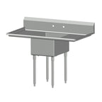 Thumbnail image #1 for SPG International Universal Stainless 1N18-2D18 1-Compartment Stainless Steel Sink, 18" x 18" Bowl, Left & Right Drainboards, 9" Backsplash, Legs