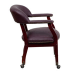 Thumbnail image #2 for Flash Furniture B-Z100-LF19-LEA-GG Burgundy Top-Grain Italian Leather Conference Chair with Upholstered Arms and Casters