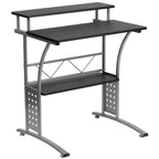 Thumbnail image #1 for Flash Furniture Clifton NAN-CLIFTON-BK-GG Computer Desk, 27-7/8"W x 23-1/2"D x 33-1/8"H, Black Laminate Top, Raised and Bottom Shelves