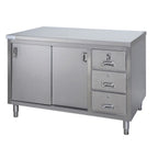 Thumbnail image #1 for Tarrison Products Ltd. Servery TC-C3048D Stainless Steel Enclosed Work Table with Sliding Doors and Drawers, 48"W x 30"D, Flat Top