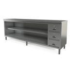 Thumbnail image #1 for Tarrison Products Ltd. Servery TC-CO2496D-KIT Stainless Steel Underbar Work Table, Open Front Cabinet, 96"W x 24"D, 3 Locking Drawers