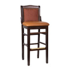 Thumbnail image #1 for G & A Commercial Seating Schoolhouse 9510FP NAIL Upholstered Barstool with Nailhead Trim, Padded Back and Seat, Footrest, Beechwood Frame