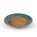 Thumbnail image #1 for Korin Inc Ainagashi PLL-430 Round China Plate, 9-1/2" Diameter x 1-1/2"H, Mottled Brown with Blue Accent Rim