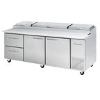 Thumbnail image #1 for Blue Air FSE LLC BAPP93-D2L-HC Pizza Prep Table, 3-Section, 93-1/4"W, 2 Doors/2 Drawers, Side-Mounted Self-Contained Refrigeration