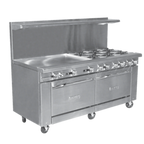 Thumbnail image #1 for Royal Range of California Royal Series RR-8G24 72-Inch Gas Range with 8 Open Burners, 24-Inch Griddle & 2 Standard Ovens