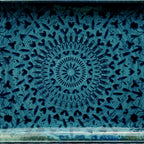 Thumbnail image #1 for Libbey Mirage 803212341000301 Rectangular Vitrified China Platter, 9-1/4"L x 6-7/8"W x 1"H, Bold Blue and Black Pattern