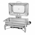 Thumbnail image #1 for Steelite International Walco, Idol WLWI9LGL 8 Qt Rectangular Stainless Steel Chafer with Hinged Glass Lid and Canned Heat