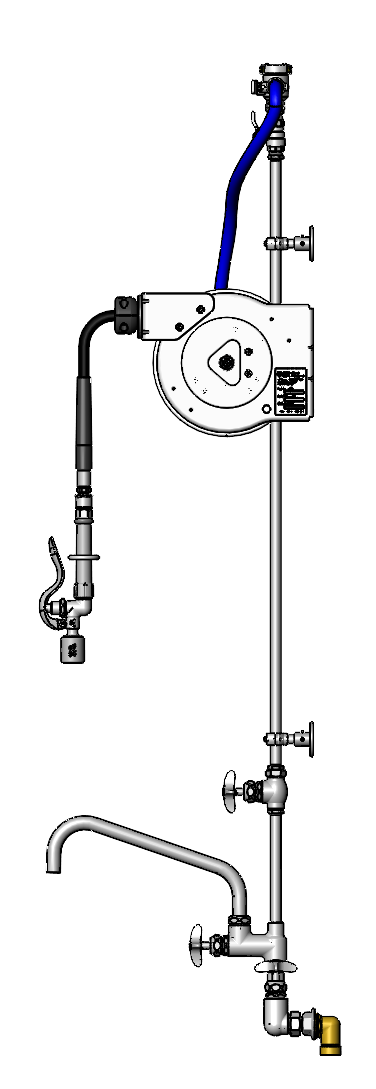 Product image #2 for T&S Brass Open Stainless Steel Wall-Mount Retractable Hose Reel Assembly with Mixing Faucet and 12-Foot Hose