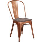 Thumbnail image #1 for Flash Furniture ET-3534-POC-WD-GG Stackable Metal Chair with Curved Vertical-Slat Back and Textured Wood Seat, Copper