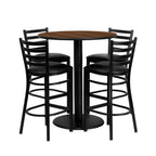 Thumbnail image #1 for Flash Furniture MD-0011-GG Round Table and Bar Stool Set, 36-Inch Walnut Laminate Table with 4 Black Vinyl Ladder-Back Stools
