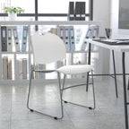 Thumbnail image #2 for Flash Furniture RUT-188-WH-GG Indoor/Outdoor White Polypropylene Stacking Chair with Black Metal Sled Base