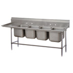 Thumbnail image #1 for Advance Tabco Regaline 94-64-72-36L 4-Compartment Stainless Steel Sink, Left Drainboard, 24 x 18 in Compartments, 14 in Deep, 14 Gauge