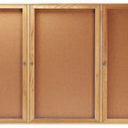 Thumbnail image #1 for AARCO OBC4896-3R Enclosed Red Oak Bulletin Board, 96"W x 48"H, 3 Swing Doors, Wall-Mounted