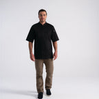 Thumbnail image #1 for Chef Works PCSS-BLK-5XL Short-Sleeve Double-Breasted Chef Coat, Unisex/Men's, Black Poly/Cotton, 5XL