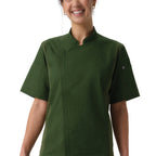 Thumbnail image #1 for Chef Works BCWSZ006-MIL-S Women's Short-Sleeve Chef Coat, Military Green, Cotton-Blend Twill, Small