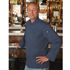 Thumbnail image #1 for Chef Works Hartford BCLZ008-BLU-S Blue Small Unisex Chef Coat, Single-Breasted Long Sleeve, 65/35 Poly/Cotton Twill
