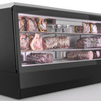 Thumbnail image #1 for Infrico USA IDC-VC2010MDA Refrigerated Meat Dry-Aging Display Case, 22 cu. ft., Low-Profile, Straight Glass Front, 2-Row Wire Shelving
