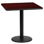 Thumbnail image #1 for Flash Furniture XU-MAHTB-2424-TR18-GG Square Pedestal Table, 24"W x 24"D x 31-1/8"H, Mahogany Laminate, Black PVC Edge