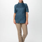 Thumbnail image #1 for Chef Works CBZ03W-TEA-M Women's Teal Chef Coat, Raglan Short Sleeve, Offset Zip Front, Size M