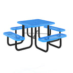 Thumbnail image #1 for Flash Furniture SLF-EMS-46-BL-GG Outdoor Picnic Table, 46" Square Expanded Metal Mesh Top and Seats, Blue Steel Frame, Umbrella Hole