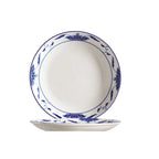 Thumbnail image #1 for CAC China Blue Lotus 103-16C 10-Inch Round Porcelain Coupe Plate, Blue/Bone White 1 Dozen