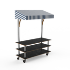 Thumbnail image #1 for Steelite International Mogogo, Modular MGCMLB10MSWW Classic Canopy Serving Station on Casters, Marble Black Stainless Steel, White/Blue Canopy