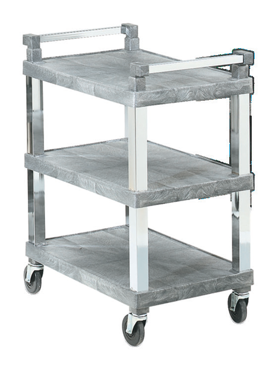 Product image #4 for 3-Shelf Open Plastic Utility Cart with Chrome-Plated Uprights, Gray