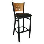 Thumbnail image #1 for ATSMFG ATS AT&S-72-BSS MFG Swivel Bar Stool with Solid Wood Cup-Cutout Back, Natural Finish, Black Metal Tube Base and Footrest