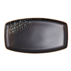 Thumbnail image #1 for Vertex China London Moonstone LMS-O114 Rectangular Porcelain Platter, 13" x 7", Hand-Painted Matte Black/Sky Blue Reactive Glaze 1 Dozen
