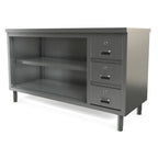 Thumbnail image #1 for Tarrison Products Ltd. Servery TC-CO2460D-KIT Stainless Steel Open-Front Work Table with 3 Locking Drawers, Flat Top, 60"W x 24"D