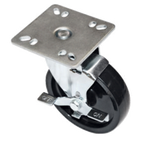 Thumbnail image #1 for Component Hardware CMPU-5BBN Medium-Duty Swivel Plate Caster, 5-Inch Polyolefin Wheel, Side Brake, 250-lb Capacity