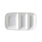 Thumbnail image #1 for Vertex China Rubicon RB-D3 3-Compartment Rectangular China Sauce Dish with Polished Foot, 5-1/2 x 3-1/8 in. Case of 4 Dozen