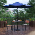 Thumbnail image #2 for Flash Furniture XU-DG-810060362-UB19BNV-GG 35" Square Patio Dining Table Set with Synthetic Teak Slotted Top, Navy Umbrella, Base and 2 Chairs