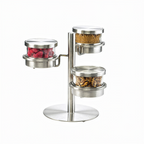 Thumbnail image #1 for Cal-Mil Mixology 1855-4-55NL 3-Tier Stainless Steel Condiment Display with Three 6 oz Glass Jars