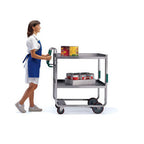Thumbnail image #1 for Lakeside Manufacturing ERGO-ONE 7130 Stainless Steel 2-Shelf Utility Bus Cart, 21 x 49 in Shelves, 1000 lb Capacity, Push Handles