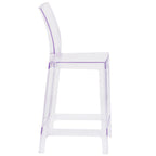 Thumbnail image #2 for Flash Furniture OW-SQUAREBACK-24-GG Outdoor Transparent Crystal Polycarbonate Counter Stool, Armless, Square Back, Contoured Seat, Footrest