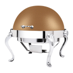 Thumbnail image #1 for Eastern Tabletop Queene-Anne 3118QARZ 8 qt Round Stainless Steel Roll-Top Chafer with Bronze-Coated Lid