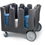 Thumbnail image #2 for Vollrath ADC-6 Adjustable 6-Stack Plastic Dish Caddy for 8-5/8"–10-5/8" Round Plates, Gray, with Vinyl Cover and 4 Casters