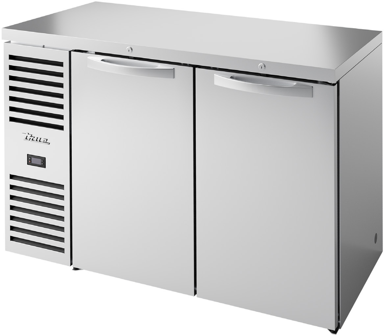 Product image #5 for True 52-Inch Two-Section Refrigerated Back Bar Cooler with Stainless Steel Countertop and Solid Locking Doors