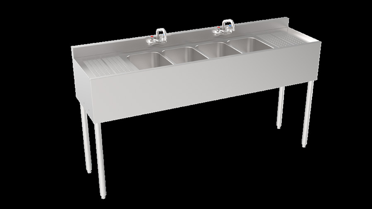 Product image #5 for Krowne Silver Series Four-Compartment Underbar Sink with Dual Drainboards, 72-Inch Wide