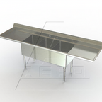 Thumbnail image #1 for AERO Manufacturing MF3-2418-18LR 3-Compartment Stainless Steel Sink, 93"W x 30"D x 39-1/2"H, 16 Gauge 304, Left/Right Drainboards