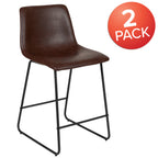 Thumbnail image #1 for Flash Furniture Reagan 2-ET-ER18345-24-DB-GG Counter-Height Bar Stool, Dark Brown Bonded Leather Seat and Back