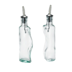 Thumbnail image #1 for TableCraft Products Gemelli 918 Popcorn Oil Bottle Set, 2 8-1/2 oz Green-Tinted Glass Bottles with Stainless Steel Pourers Case of 6