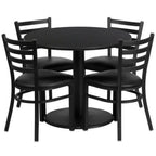 Thumbnail image #1 for Flash Furniture RSRB1029-GG Round Table and 4-Chair Set, 36-Inch Black Laminate Table, Black Vinyl Ladder-Back Chairs