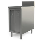 Thumbnail image #1 for Tarrison Products Ltd. Servery TC-C3018B Stainless Steel Enclosed Work Table with Sliding Doors, 18"W x 30"D, 6"H Backsplash