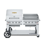 Thumbnail image #1 for Crown Verity Mobile Cooking CV-RCB-60RGP Mobile LP Gas Charbroiler, 8 Burners, Stainless Steel, 69 in, with Roll Dome and Griddle Package