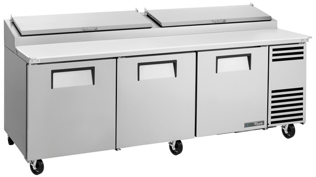 Product image #10 for True 93.5-Inch 3-Section Pizza Prep Table with 12-Pan Top and Side-Mounted Self-Contained Refrigeration