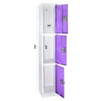 Thumbnail image #2 for Alpine Industries ADI629-203-PUR Triple-Compartment Steel Storage Locker, 72" H x 12" W x 12" D, Purple