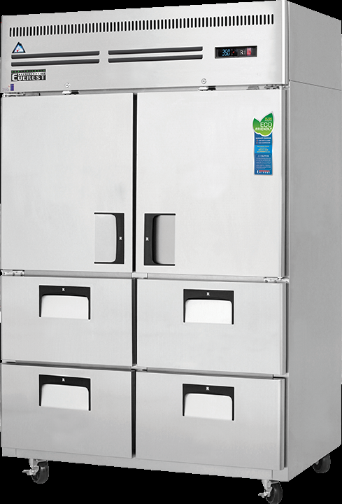 Product image #5 for Everest Refrigeration Two-Section Reach-In Refrigerator with Half Doors and Drawers, 48 Cu. Ft., Top-Mounted Self-Contained Refrigeration, Stainless Steel